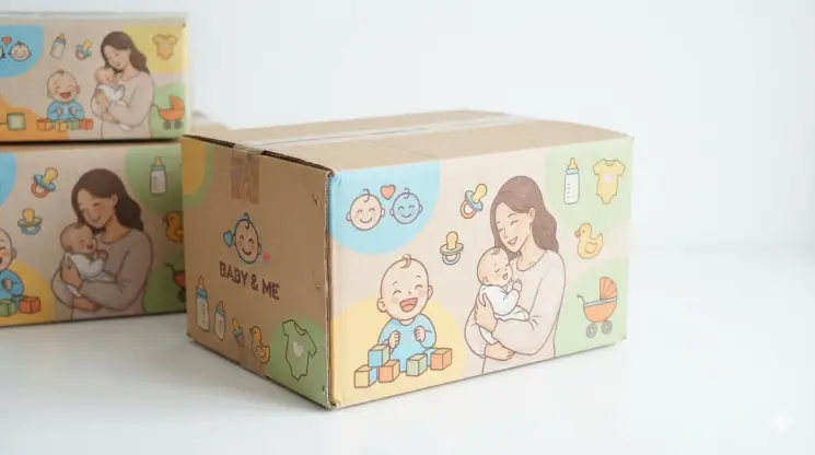 Emballage de Haute Qualité pour Produits de Bébé via Encolleuse de Carton Ondulé Automatique à Deux Pièces